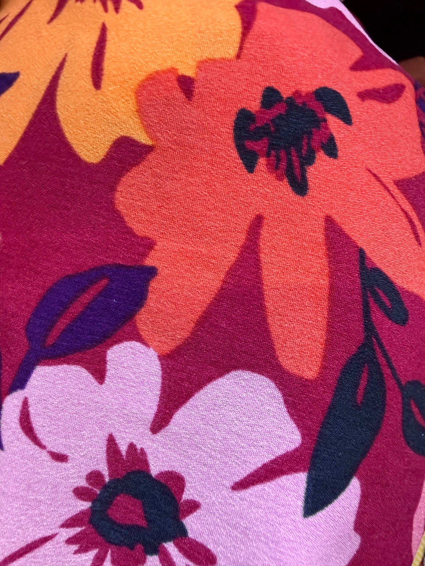 Magenta Purple Brown Retro Daisy Floral Print Polyester Crepe Woven "Me Mumu"