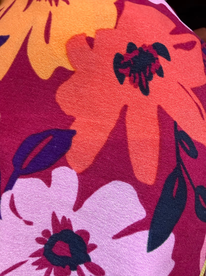 Magenta Purple Brown Retro Daisy Floral Print Polyester Crepe Woven "Me Mumu"