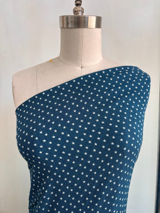 Blue White Star Print Rayon Challis Woven "Stellar"