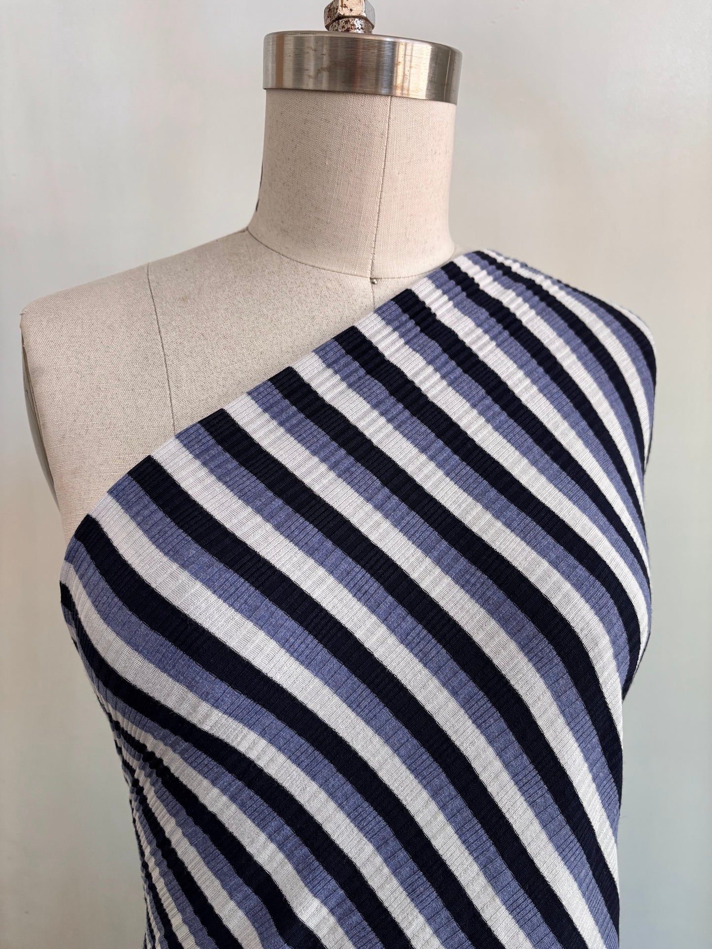 Blue Navy Stripe Rib Cotton Spandex "Dani"