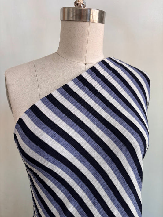 Blue Navy Stripe Rib Cotton Spandex "Dani"