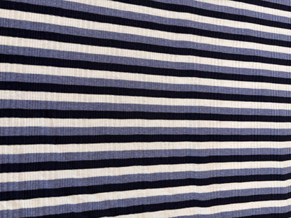 Blue Navy Stripe Rib Cotton Spandex "Dani"