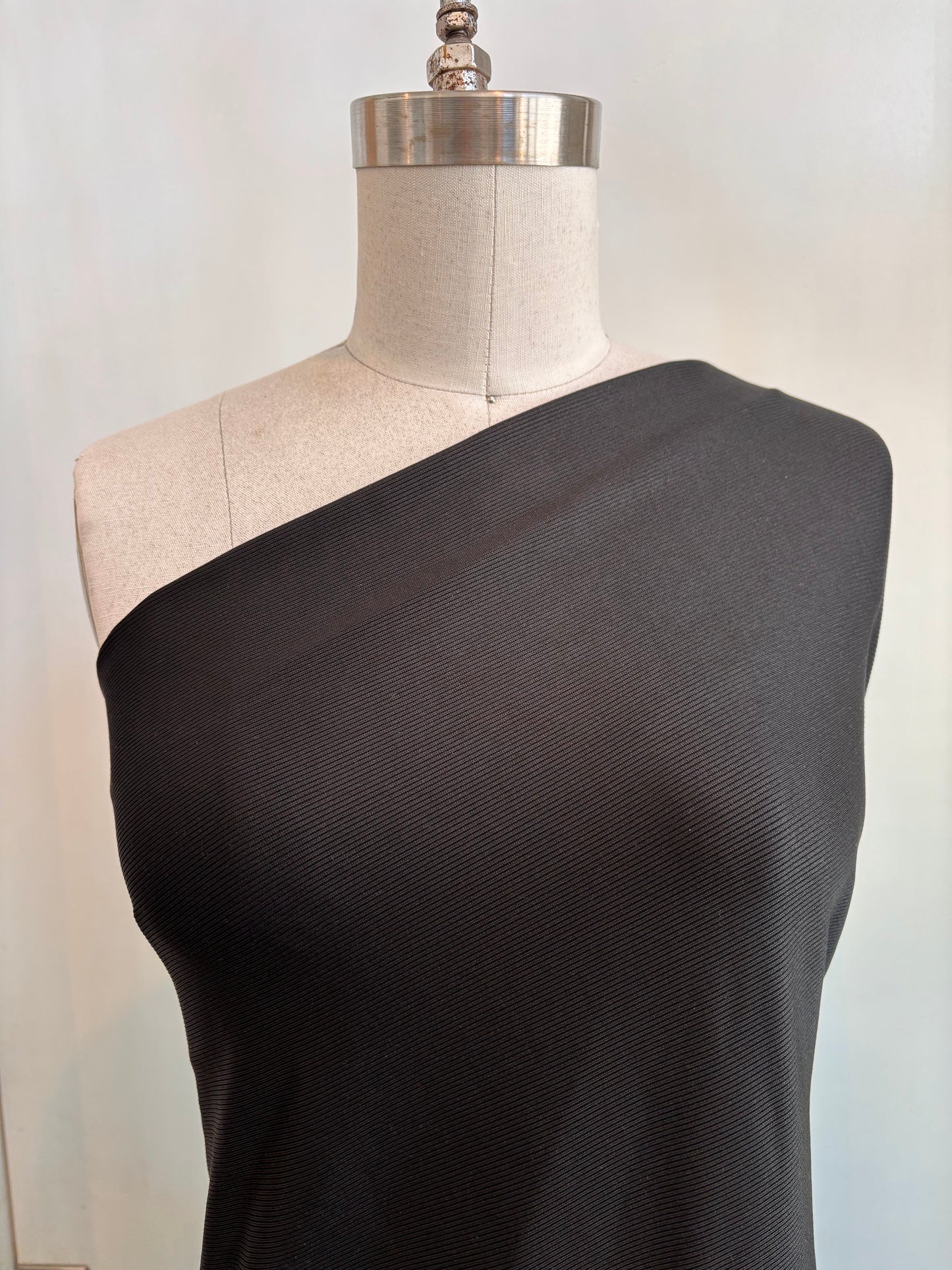 Black Polyester Spandex Rib Knit "Raven"