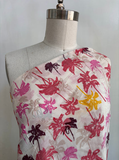 Pink Yellow Taupe White Palm Tree Print Rayon Challis "Don't Worry be Palm"