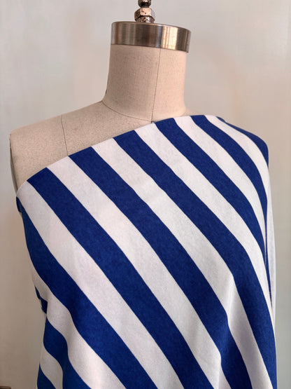 White Blue 1" Stripe Print Cotton Spandex Jersey "Marina"