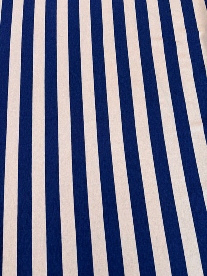 White Blue 1" Stripe Print Cotton Spandex Jersey "Marina"