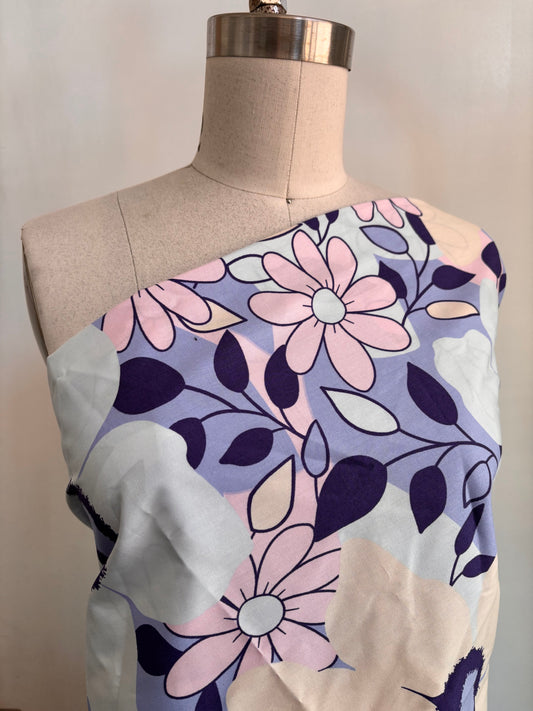 White Blue Pink Large Retro Daisy Print Cotton Poplin Woven "Lola Daisy"