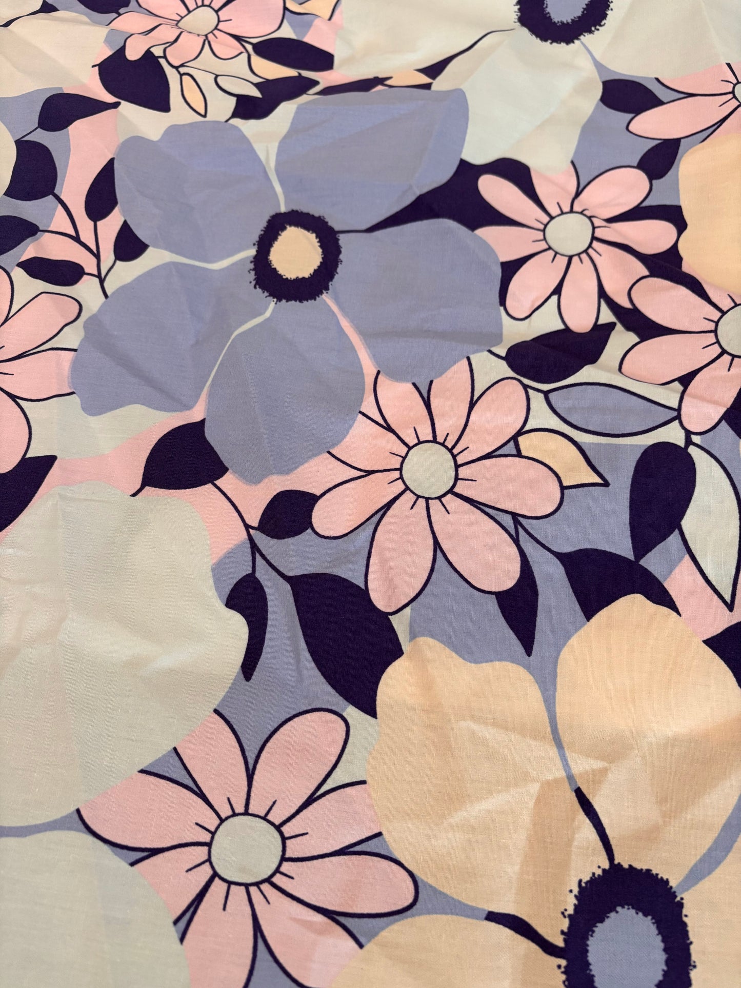 White Blue Pink Large Retro Daisy Print Cotton Poplin Woven "Lola Daisy"
