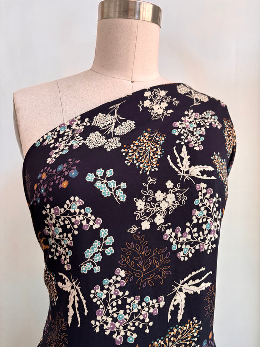 Navy Blue White Purple Wildflower Floral Polyester Woven "Lily Meadow"