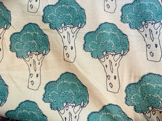 Green Broccoli Print Cotton Linen Fabric "You Broc My World"
