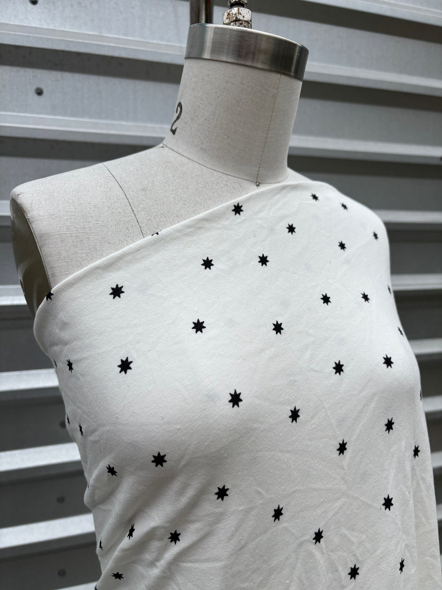 White Black Star Print Cotton Spandex Jersey Knit "Virgo"