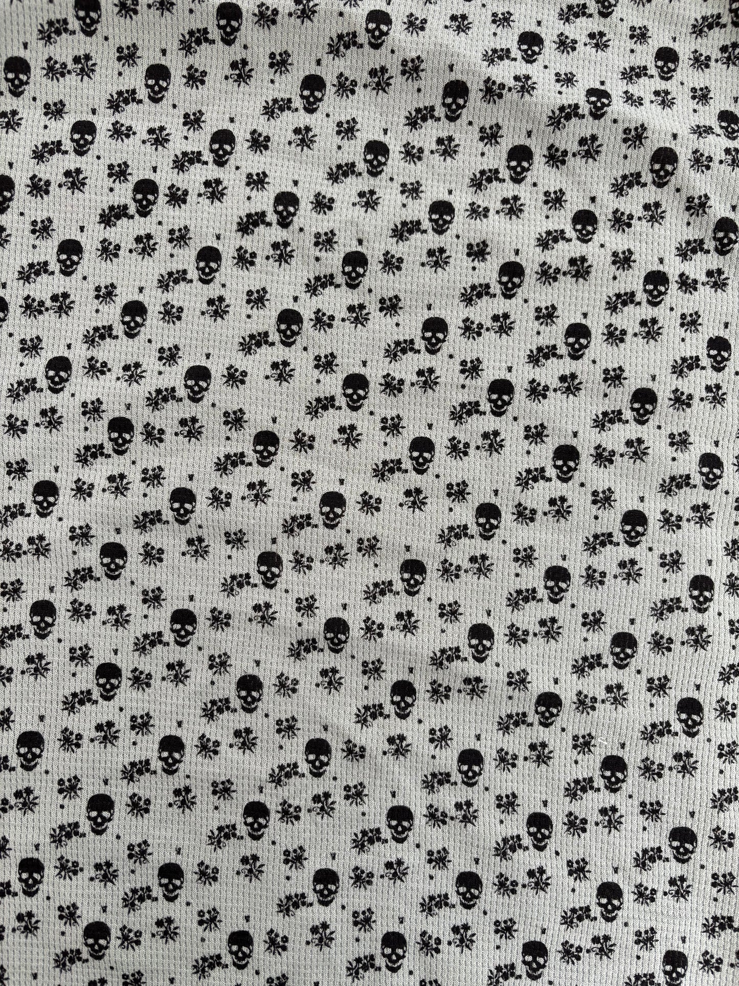 Sage Green Black Skull Print Cotton Thermal Knit "Warm Bones"