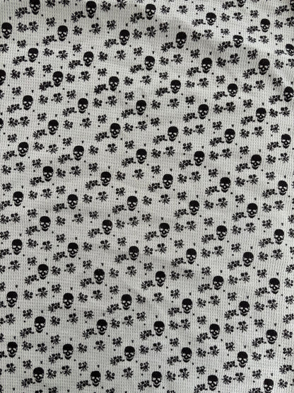 Sage Green Black Skull Print Cotton Thermal Knit "Warm Bones"