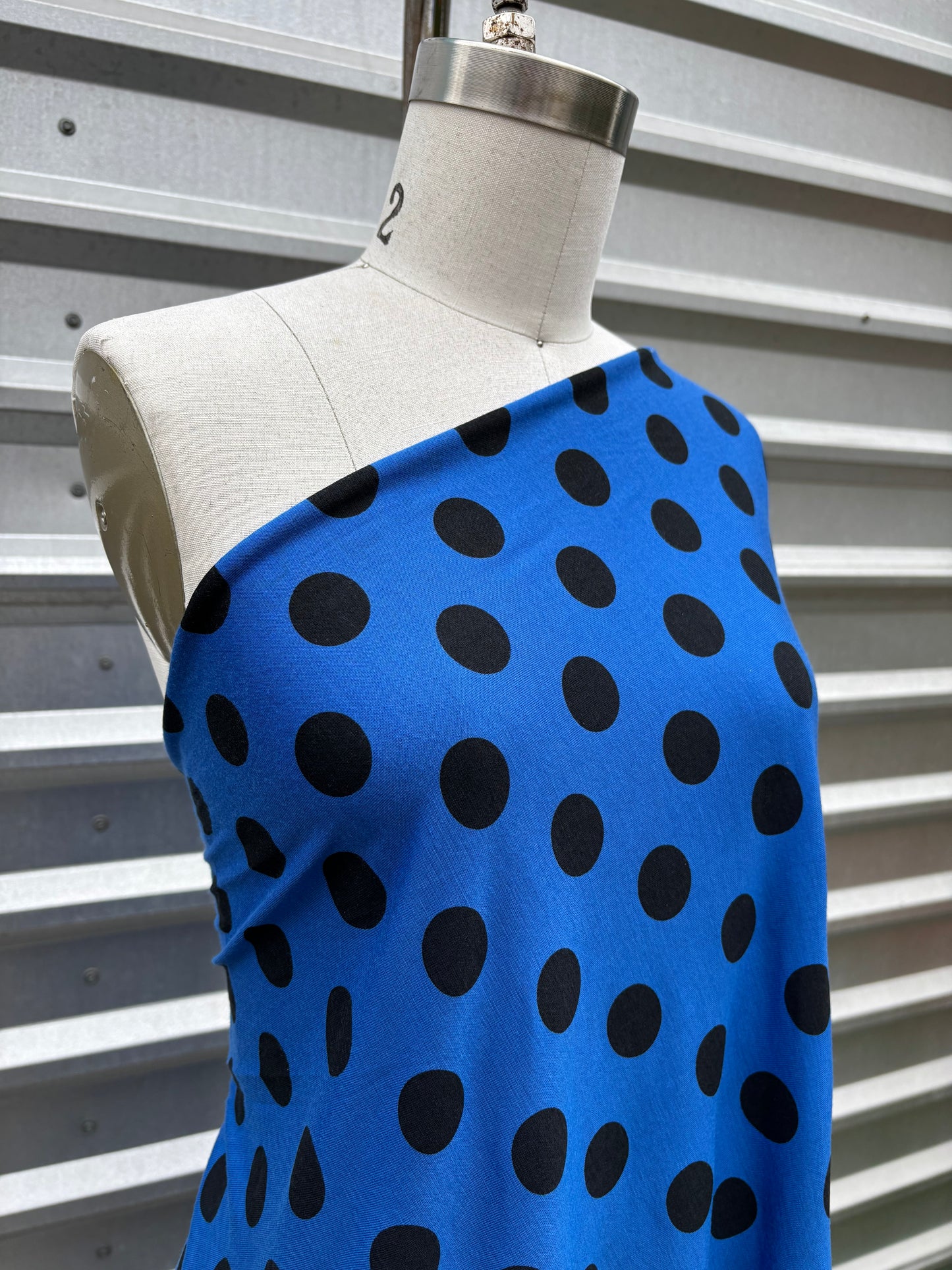 Blue Black Polka Dot Cotton Jersey Knit "Larry"