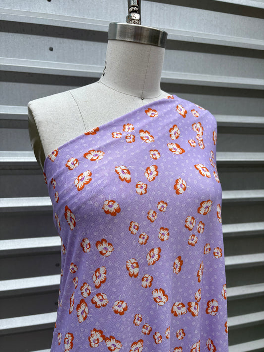 Purple Lavender Orange Floral Polyester Spandex Rib Knit "Danae"