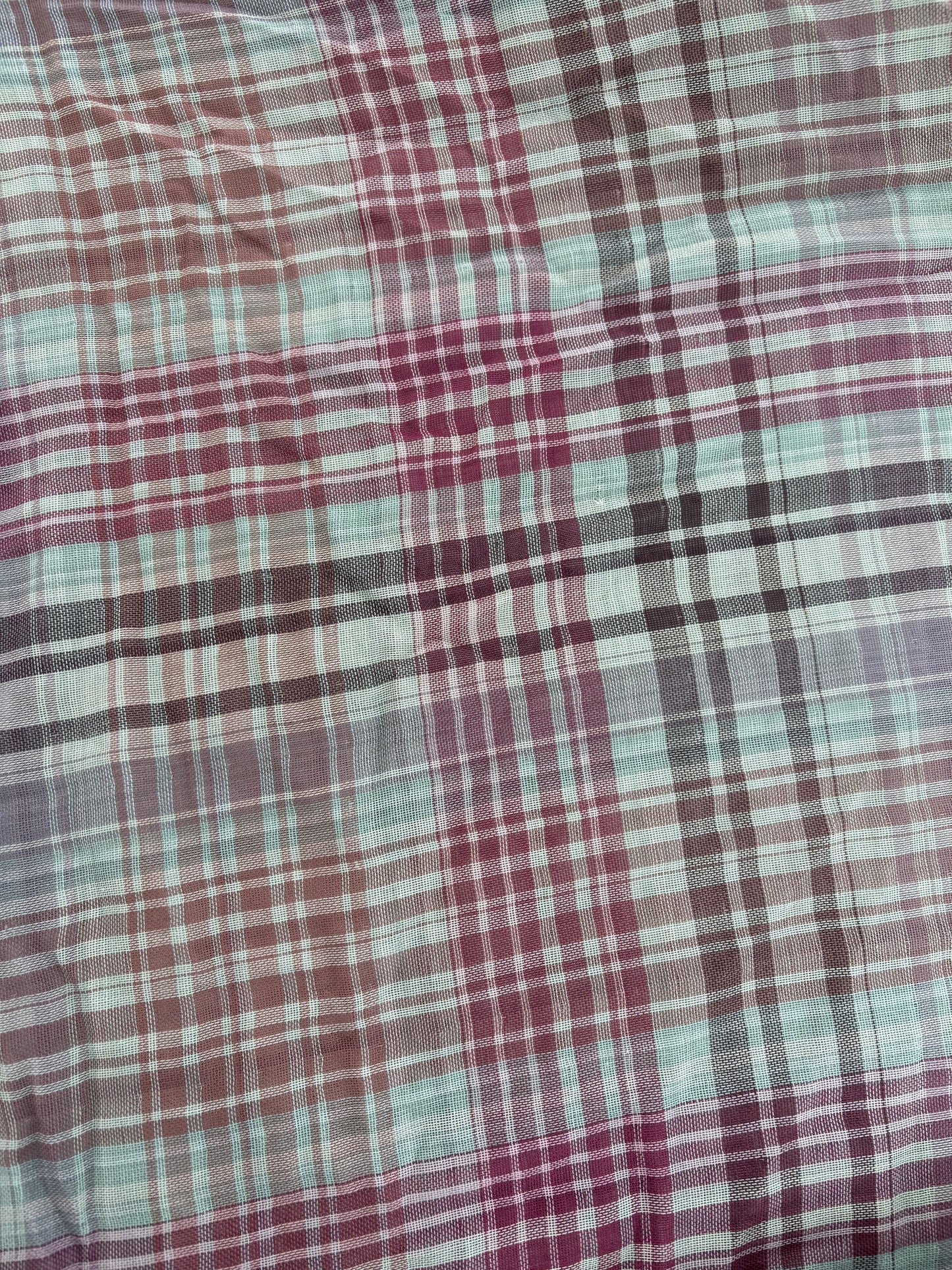 Pink Blue Brown Double Faced Plaid Cotton Gauze Woven "Willow Glen Farm"