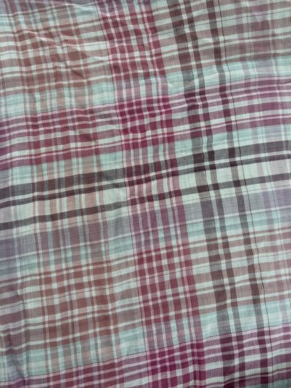 Pink Blue Brown Double Faced Plaid Cotton Gauze Woven "Willow Glen Farm"