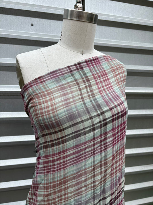 Pink Blue Brown Double Faced Plaid Cotton Gauze Woven "Willow Glen Farm"