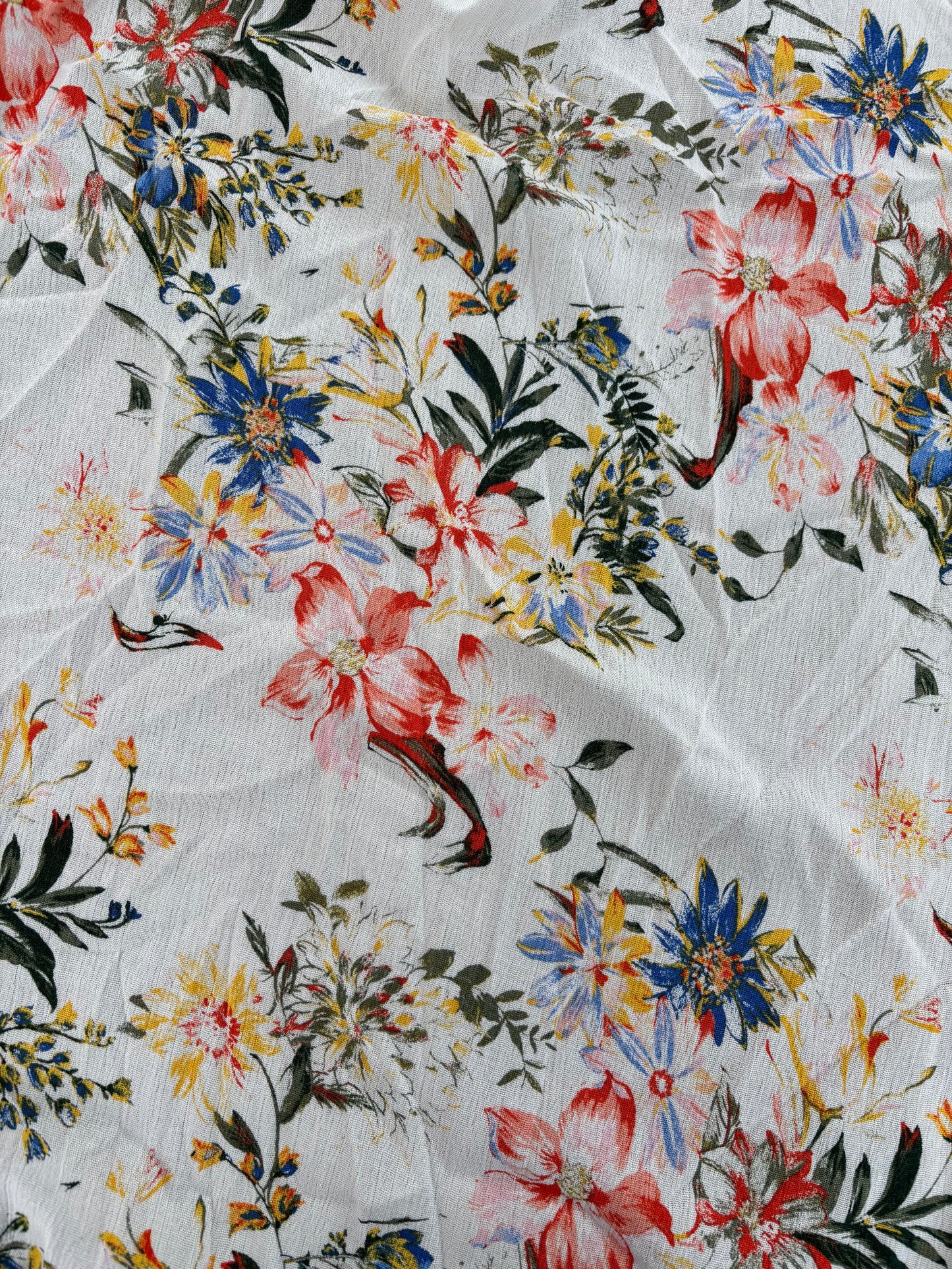 White Green Red Yellow Tropical Floral Print Rayon Crepe Woven "Sula"