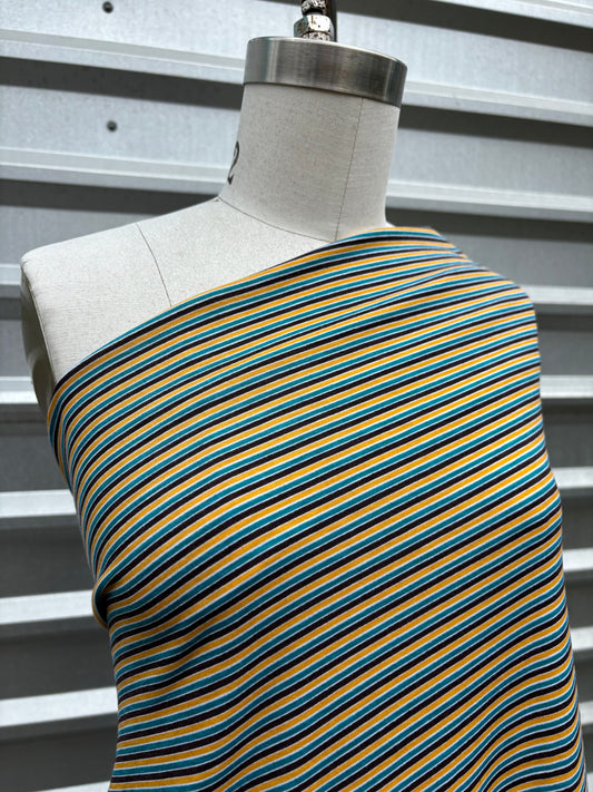 Yellow Brown Teal Stripe Cotton Jersey Knit "Alex in Math"