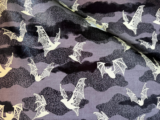 Grey Black White Lace Bat Cloud Cotton Sateen Woven “Baddie Batty"