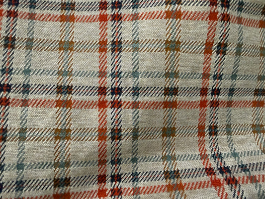 Beige Orange Plaid Polyester Spandex Ponte Knit "Brooklyn '76"
