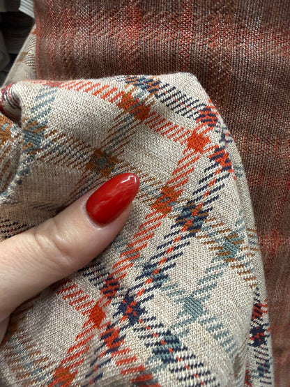 Beige Orange Plaid Polyester Spandex Ponte Knit "Brooklyn '76"