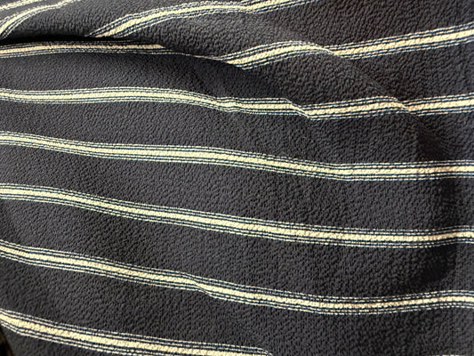 Blue Navy White Stripe Print Polyester Crepe Woven "Dark Sea"