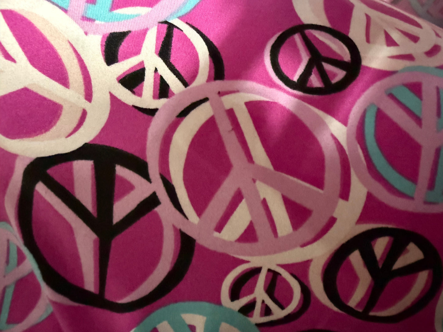 Pink White Peace Sign Print Polyester Spandex Knit "Peace Out"