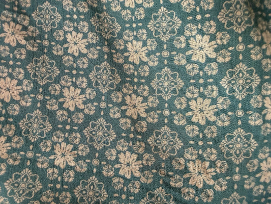 Blue White Folk Floral Rayon Crepe Woven "Blue All The Way"