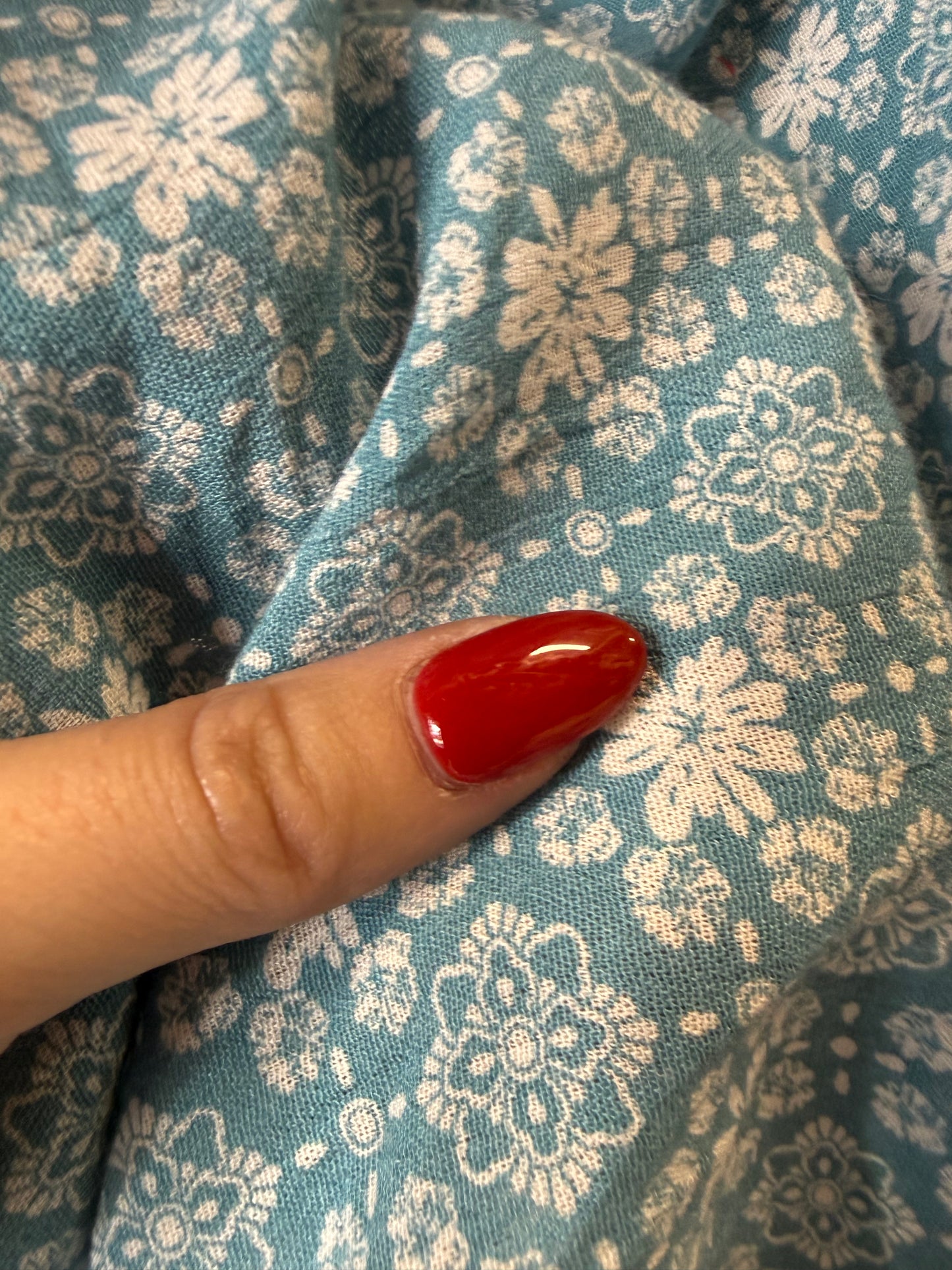 Blue White Folk Floral Rayon Crepe Woven "Blue All The Way"