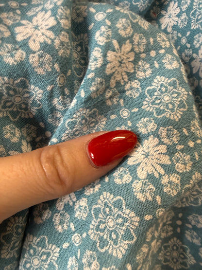 Blue White Folk Floral Rayon Crepe Woven "Blue All The Way"