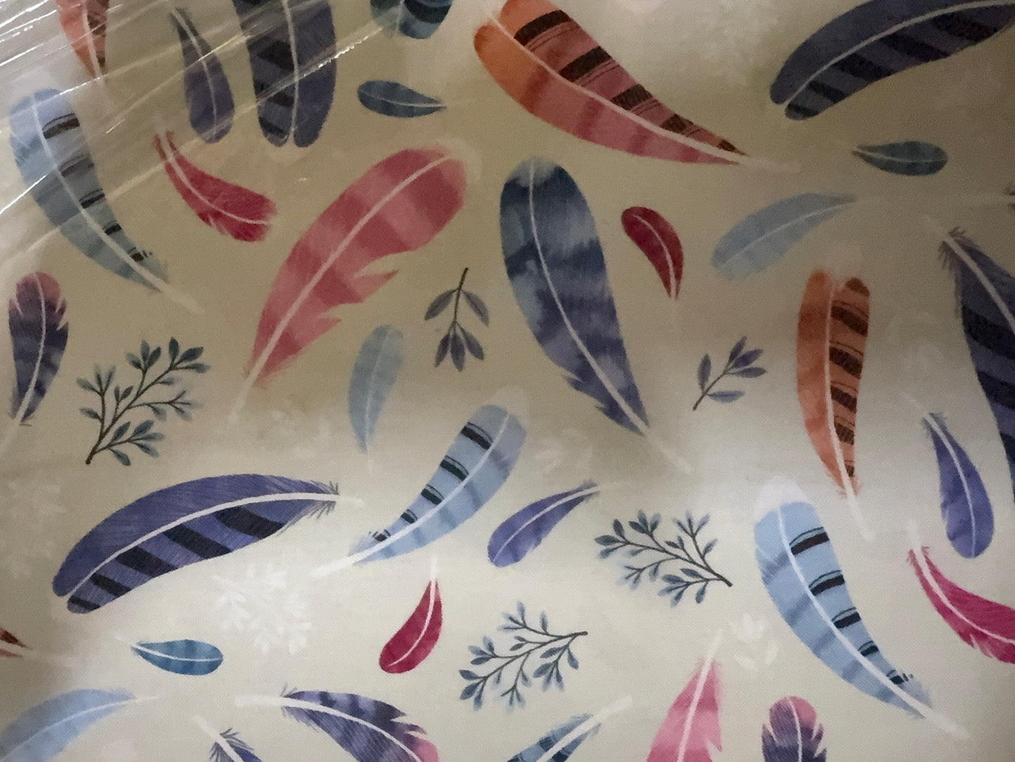 Light Blue Pink Feather Print Cotton Poplin Quilt Woven “Wild Birdie"