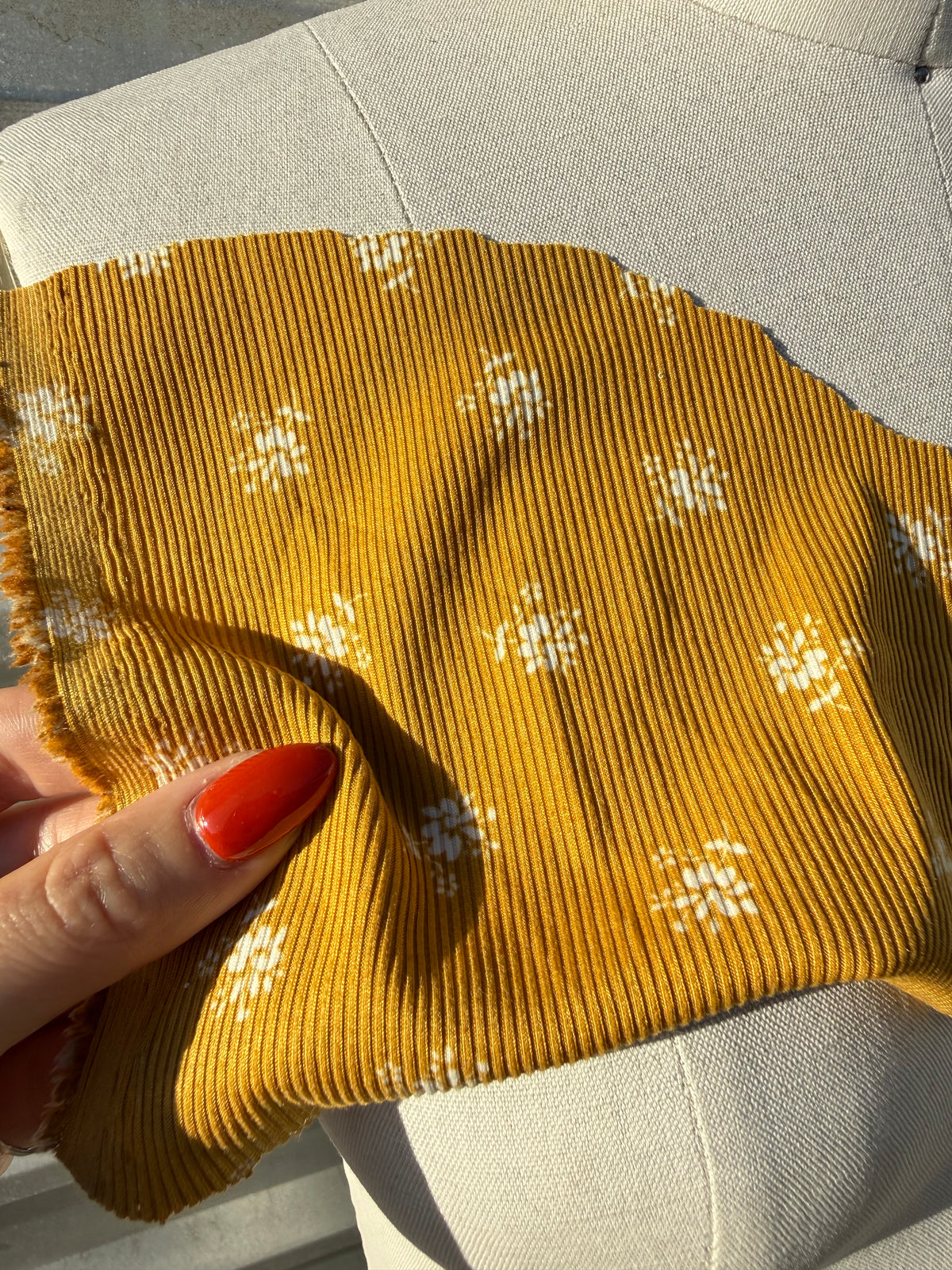 Golde Yellow White Ditsy Floral Polyester Spandex Rib Knit "Jenny"