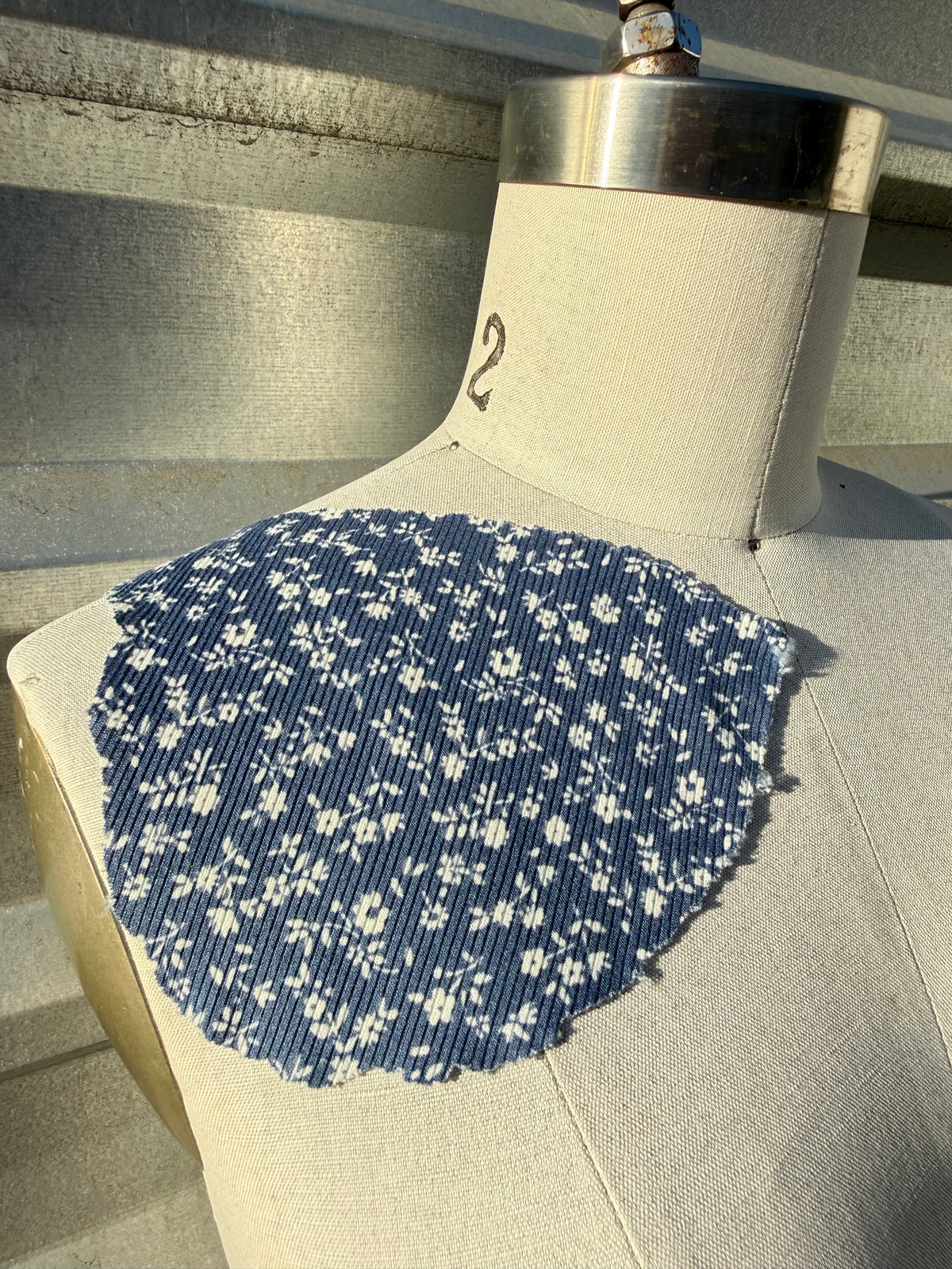 Blue White Ditsy Floral Polyester Spandex Rib Knit "Jenni"