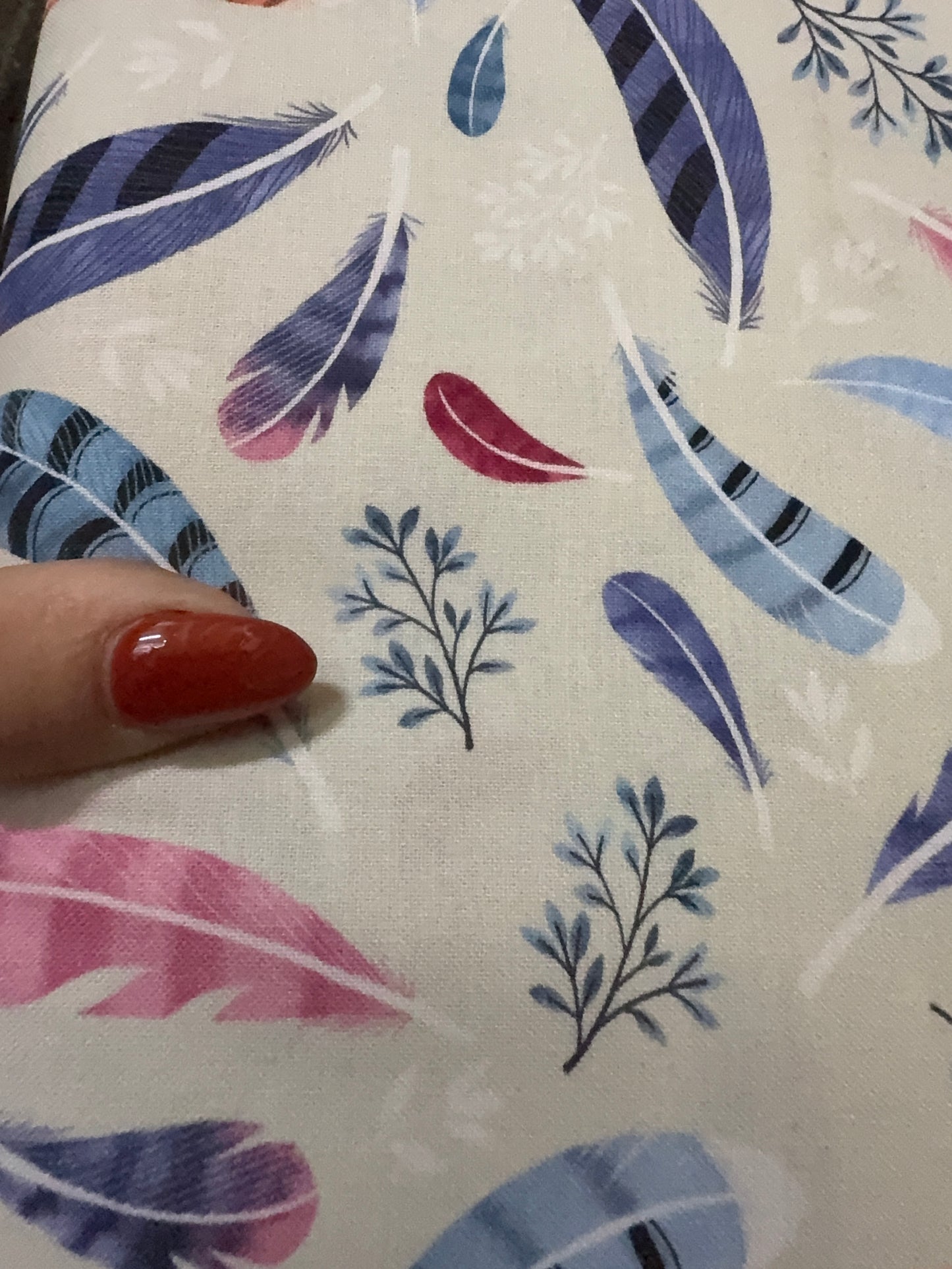 Light Blue Pink Feather Print Cotton Poplin Quilt Woven “Wild Birdie"