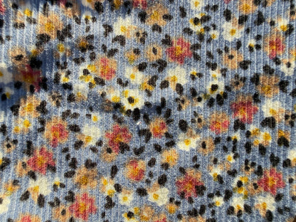 Blue Pink Tan Ditsy Floral Polyester Spandex Rib Knit "Cool Jen"
