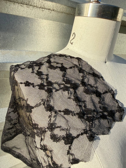 Black Floral Ditsy Nylon Spandex Lace "Ellie"