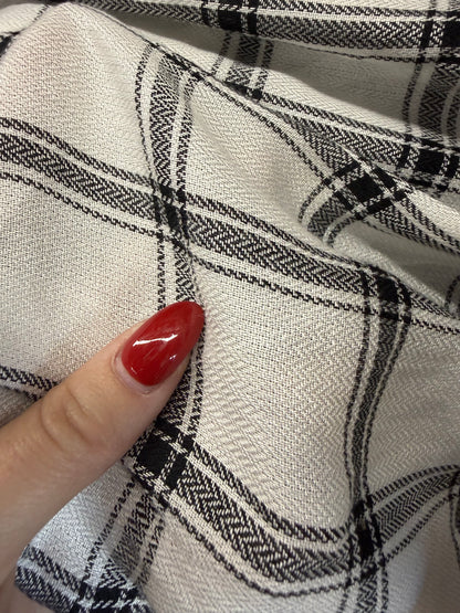 White Black Plaid Rayon Challis Woven "Classic Taylor"