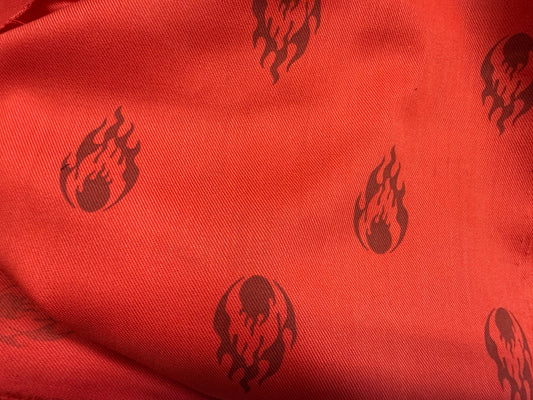 Red Flame Print Cotton Polyester Twill Poplin Woven "That's Hot"