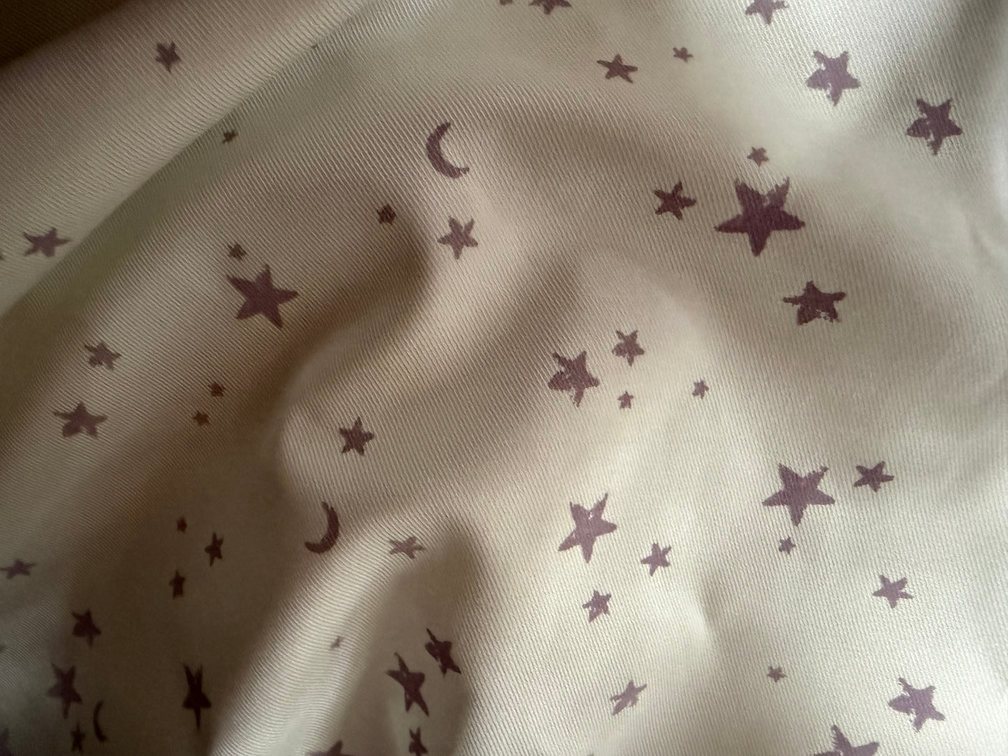 White Lavender Purple Star Print Cotton Spandex Denim Twill "Dream Jeans"