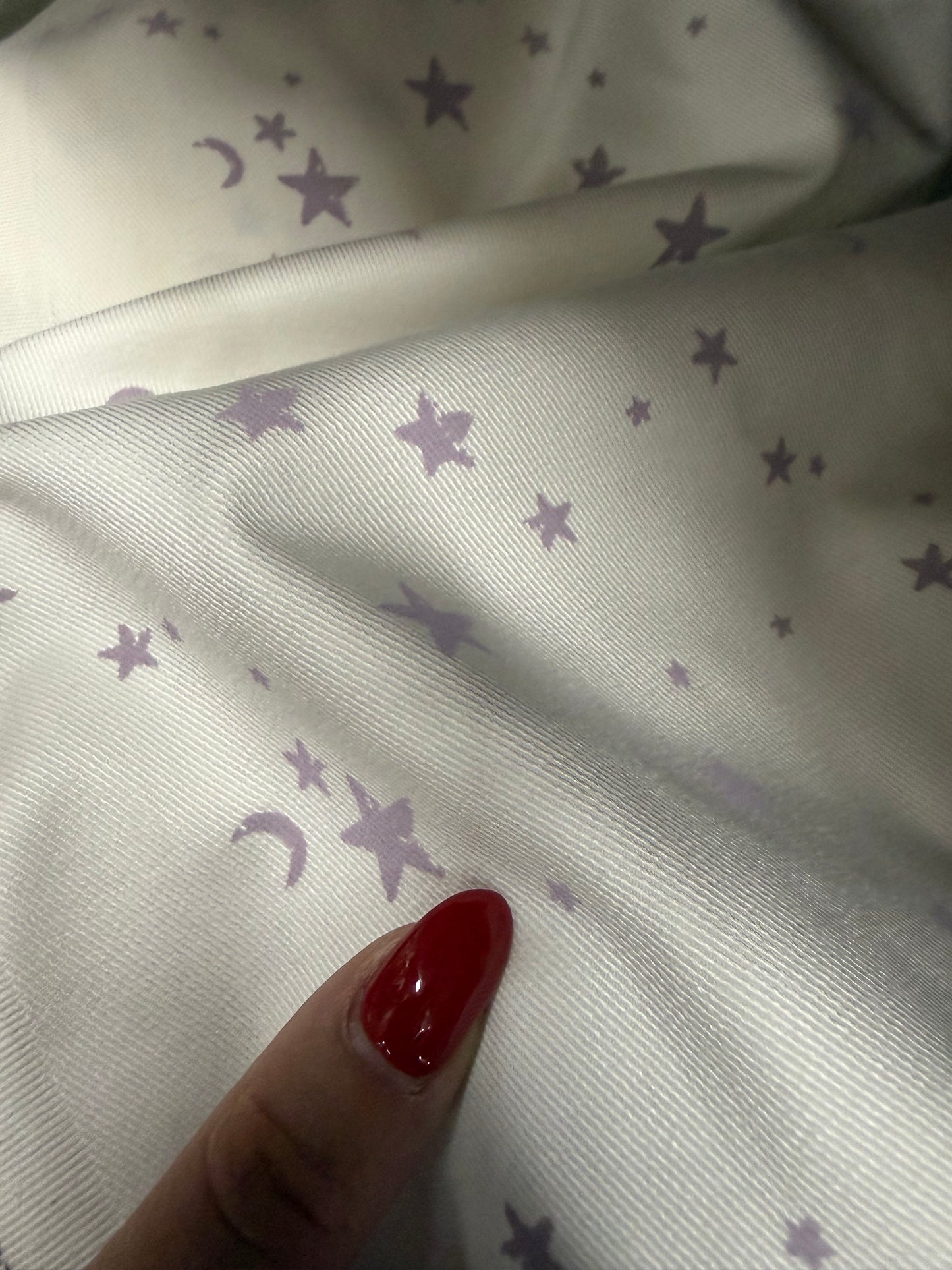 White Lavender Purple Star Print Cotton Spandex Denim Twill "Dream Jeans"