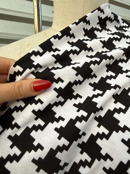 Black White Large Houndstooth Print Cotton Jersey Knit "Sweet Claire"