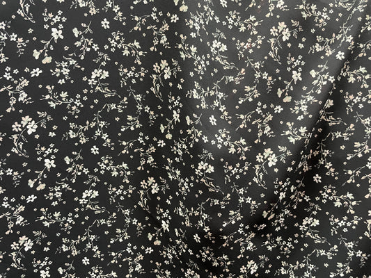 Black White Grey Ditsy Floral Polyester Wool Dobby "Black Lips and Doc's"