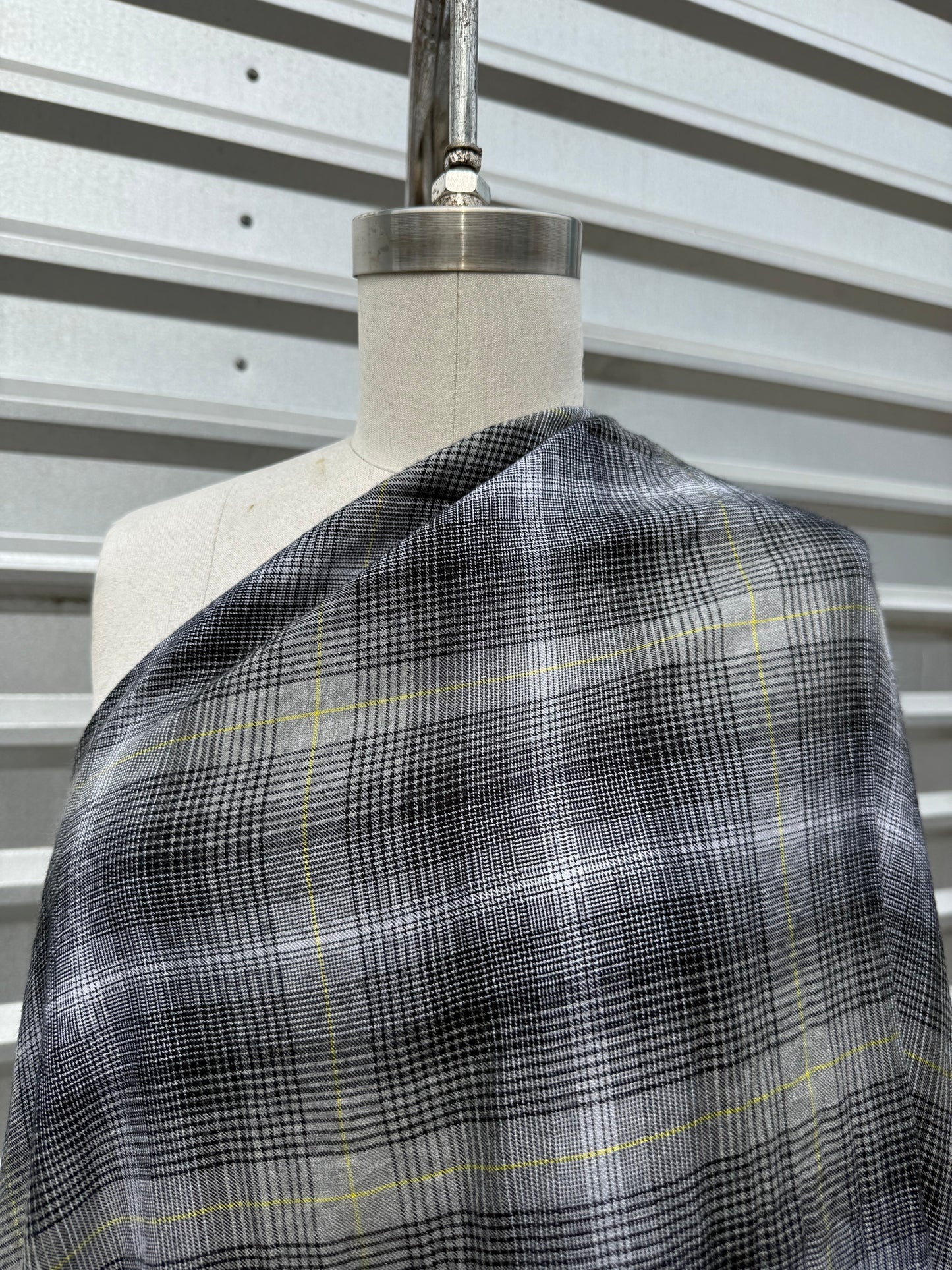 Grey Black Yellow Plaid Rayon Challis Woven ‘It's Called Attitude'