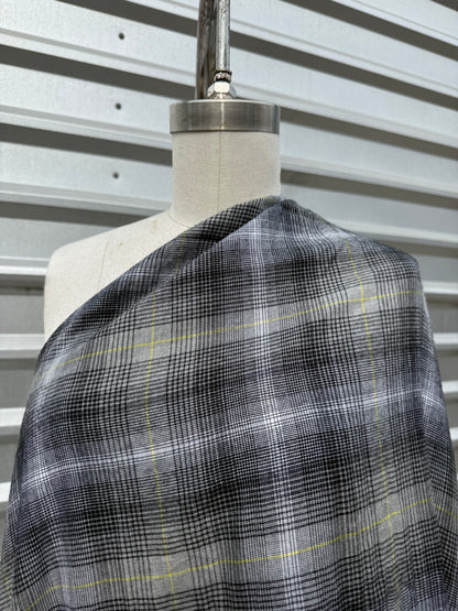 Grey Black Yellow Plaid Rayon Challis Woven ‘It's Called Attitude'