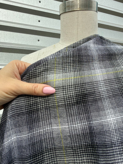 Grey Black Yellow Plaid Rayon Challis Woven ‘It's Called Attitude'