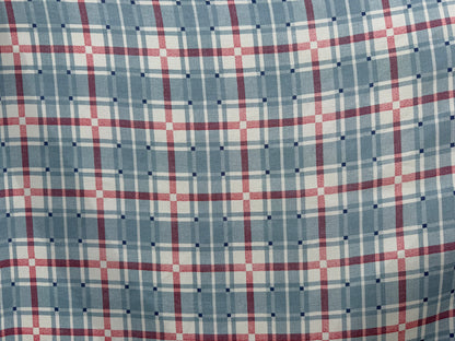 Light Blue Pink Plaid Rayon Challis Woven ‘Blue Bell'