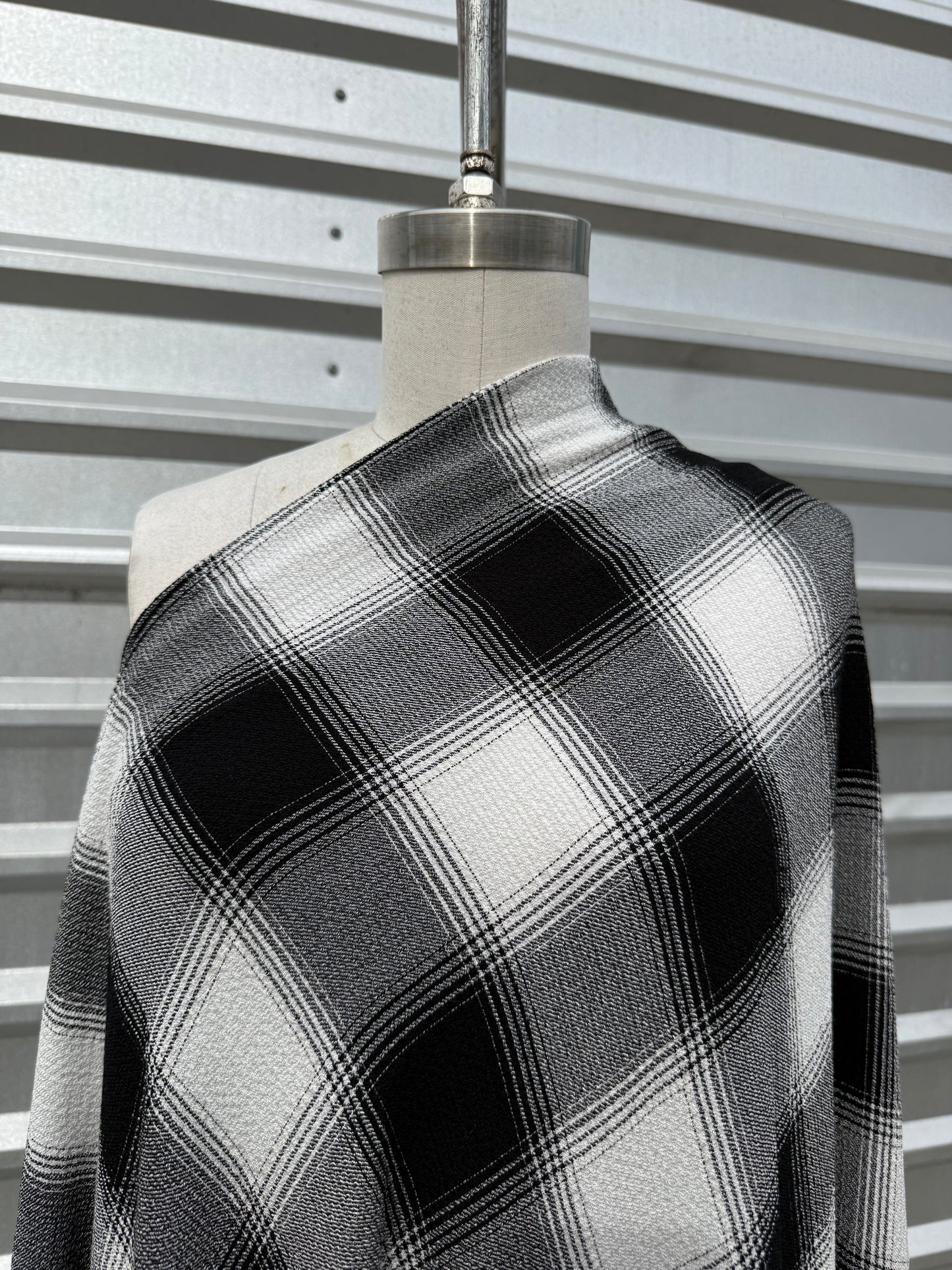 Black White Large Plaid Polyester Crepe Woven "Salt and Pepper"