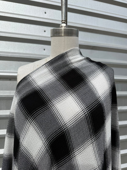 Black White Large Plaid Polyester Crepe Woven "Salt and Pepper"